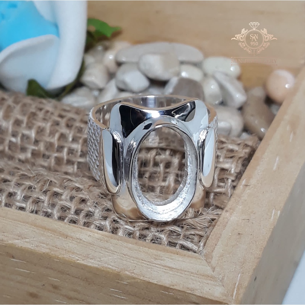 Cincin Pria Perak 950 Kosongan Ikat Batu Akik Permata Custom Original EB39
