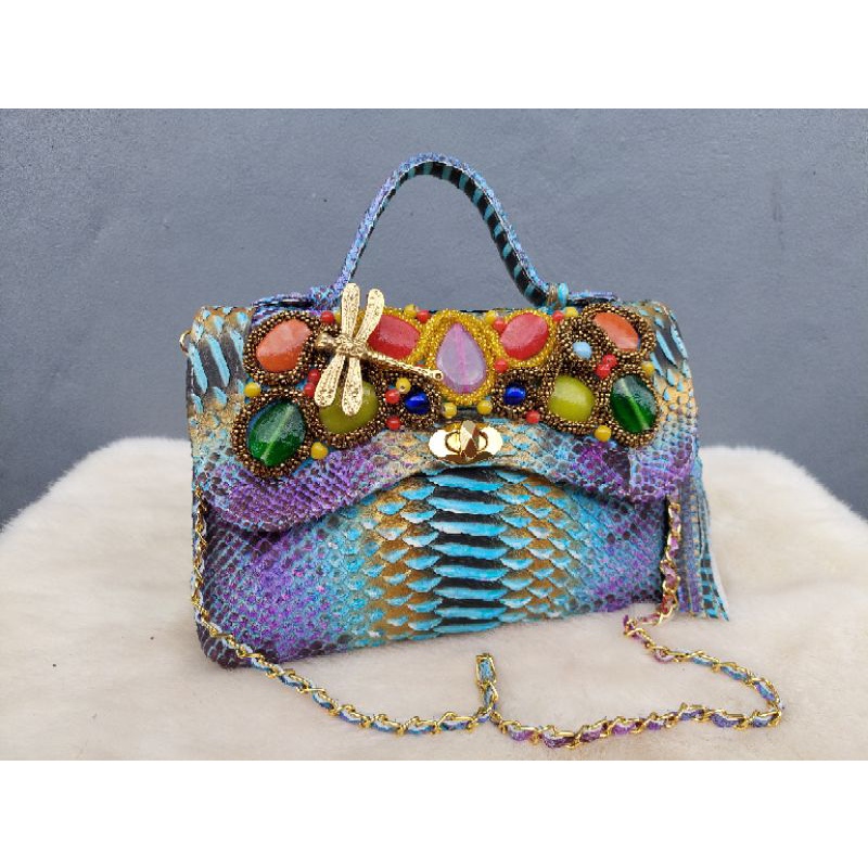 Clutch Pesta Awan Oval Size S | Tas Kulit Ular Asli | Tas Pesta Kulit Wanita | Clutch Pesta Asli Kul