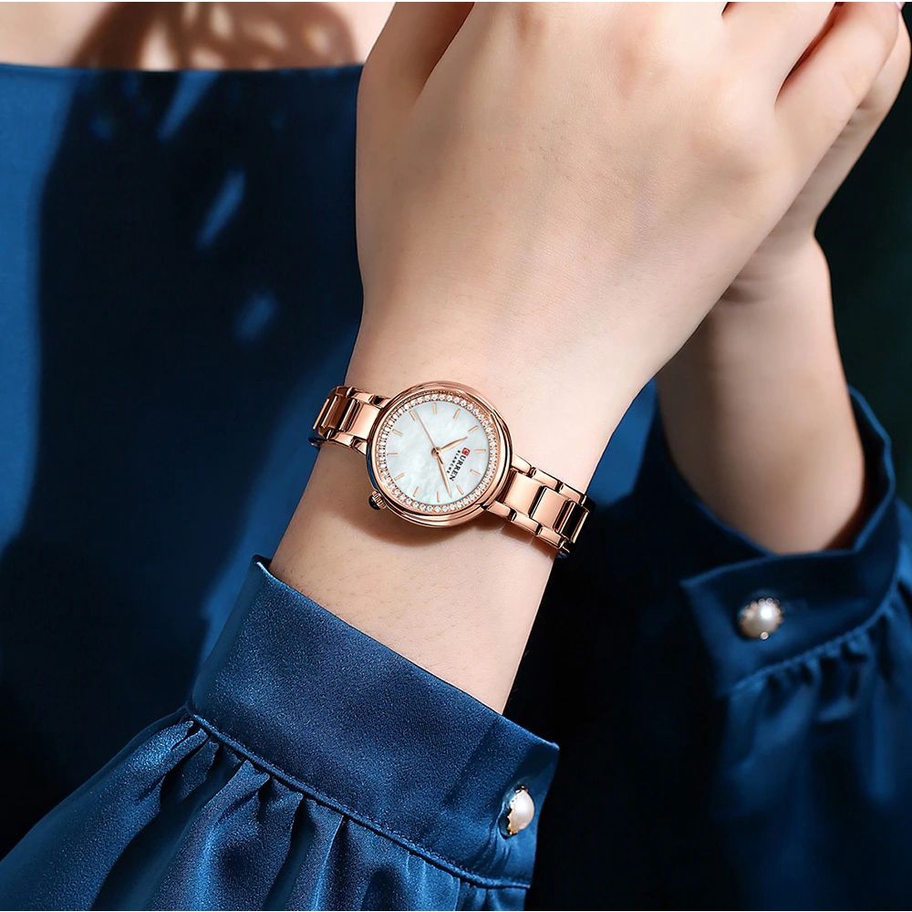 CURREN 9089 Jam Tangan Wanita Analog Stainless Steel Motif Vintage WATCHKITE WKOS