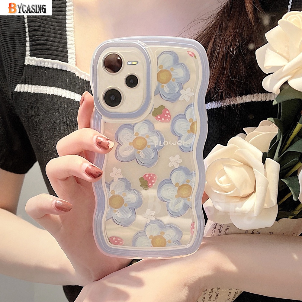 Soft Case Realme 10 C35 C30 C33 C31 Realme5 6i 5s 5i C15 C21Y C25s C11 C12 C25 C25Y C11 2021 C20 C20 C20A C3 C1 Bingkai Gelombang Fresh Strawberry Flowers Shockproof Full Back Soft Cover BY
