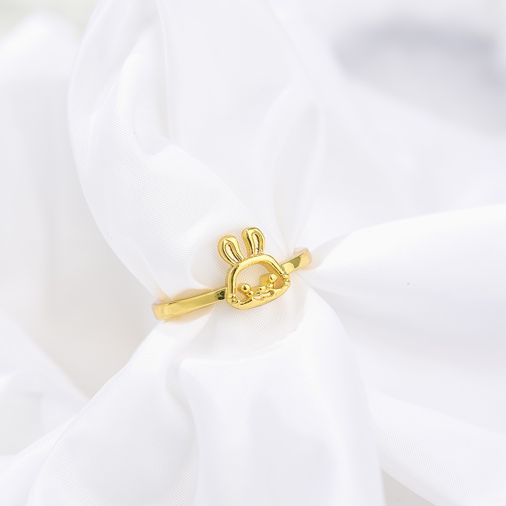 Cincin Model Terbuka Bahan Metal Desain Kelinci Warna Gold Gaya Vintage / Simple Adjustable Untuk Wanita