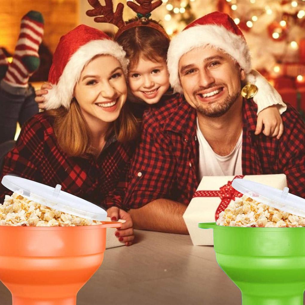 Ember Popcorn Dengan Tutup Pegangan Silicone Bowl Gelas Tahan Lipat Microwave