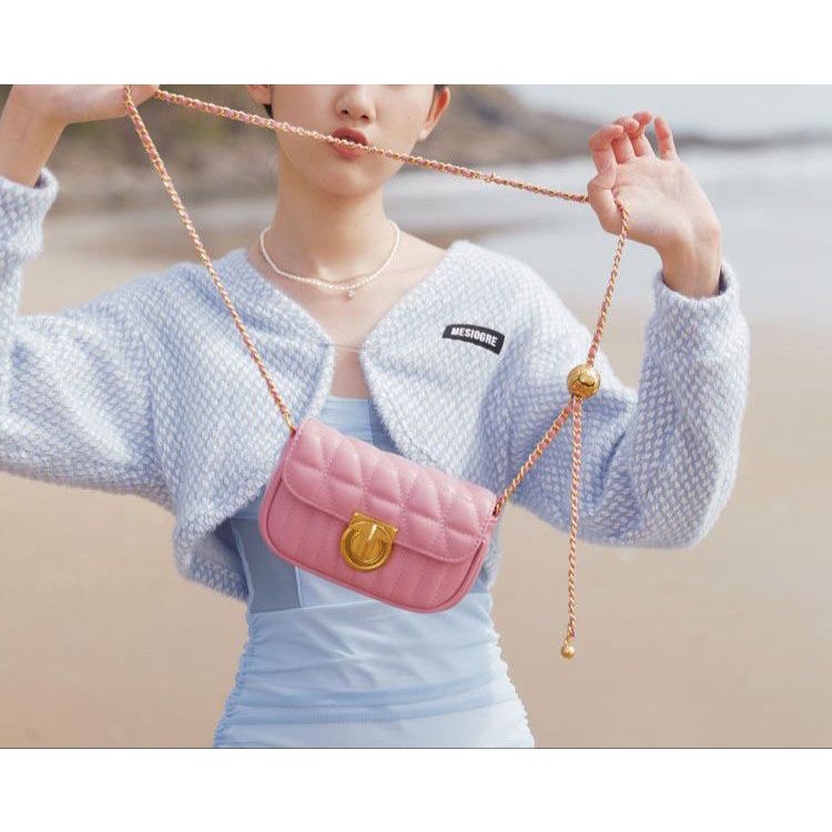 Tas Selempang Kulit Wanita Dompet Hp Cewek Rantai Luxury Mini Bag FT45 18 x 11 x 5.5 cm