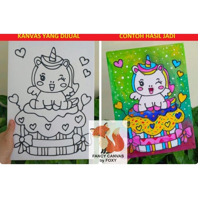 

kanvas lukis anak OUTLINE GARIS TIMBUL gambar unicorn cupcake love