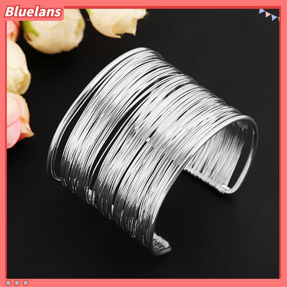 Bluelans Fashion Women Multilayer Metal Wires Strings Open Bangle Wide Cuff Bracelet