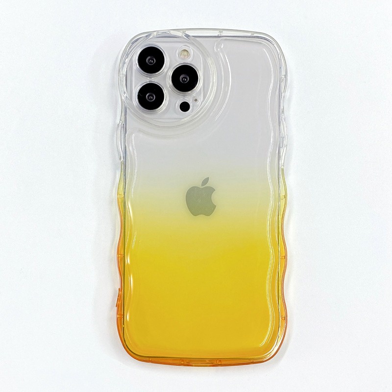 Cassing hp IPhone 7 8 Plus SE 2020 X XR XS Max 11 12 13 14 Pro Max 14 Plus 7 + 8 + Soft Case Desain Gelombang Air Cushion Warna Gradasi Ungu Kuning