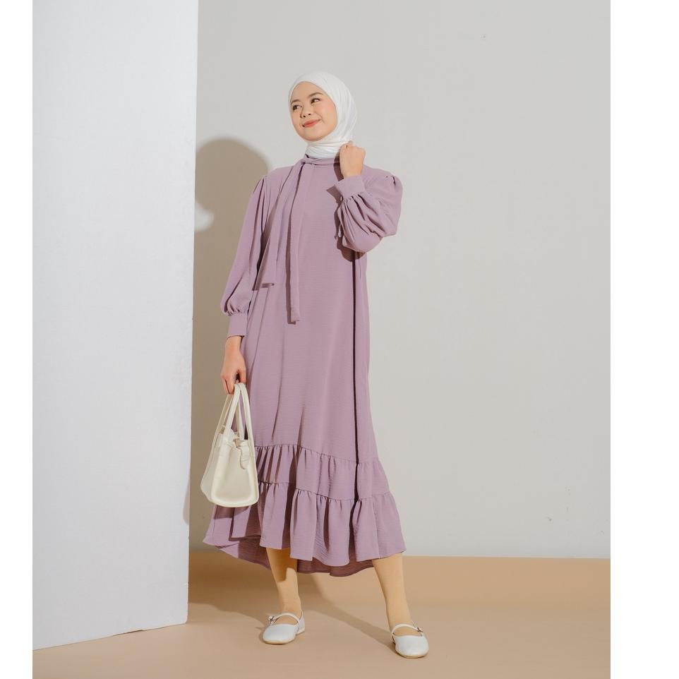 Termurah Mayoutfit Lamitha Maxidress | Dress Gamis Layer Kerah Pita