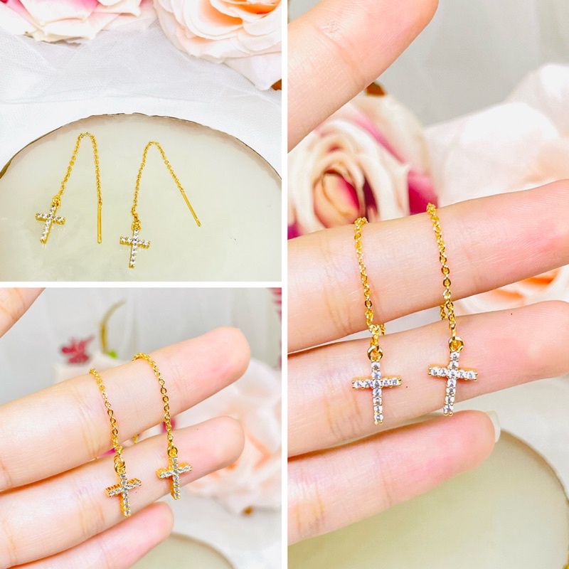 Anting serut salib permat emas  Xuping