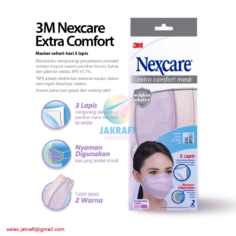 (2 Pcs) 3M Nexcare MC-21 Extra Comfort Mask Masker 3 Lapis Earloop Model KF94