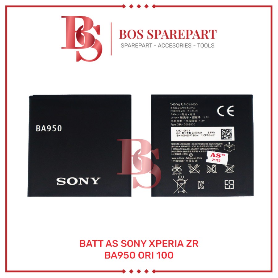 BATTERY AS SONY XPERIA ZR / BA950 ORI 100 / BATERAI / BATRE