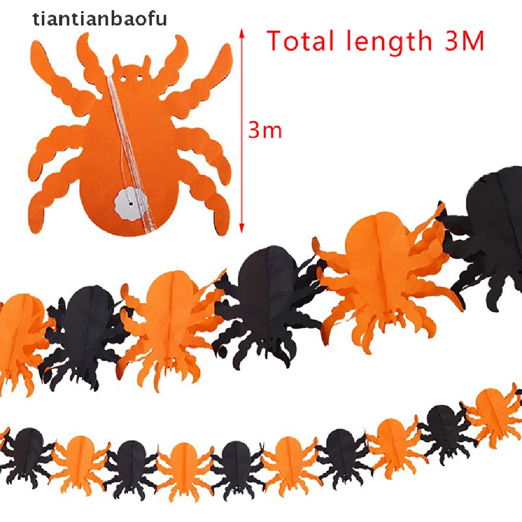 [tiantianbaofu] 3 Meter Halloween Hanging Garland Bung Bat Pumpkin Ghosts Spider Paper Banner