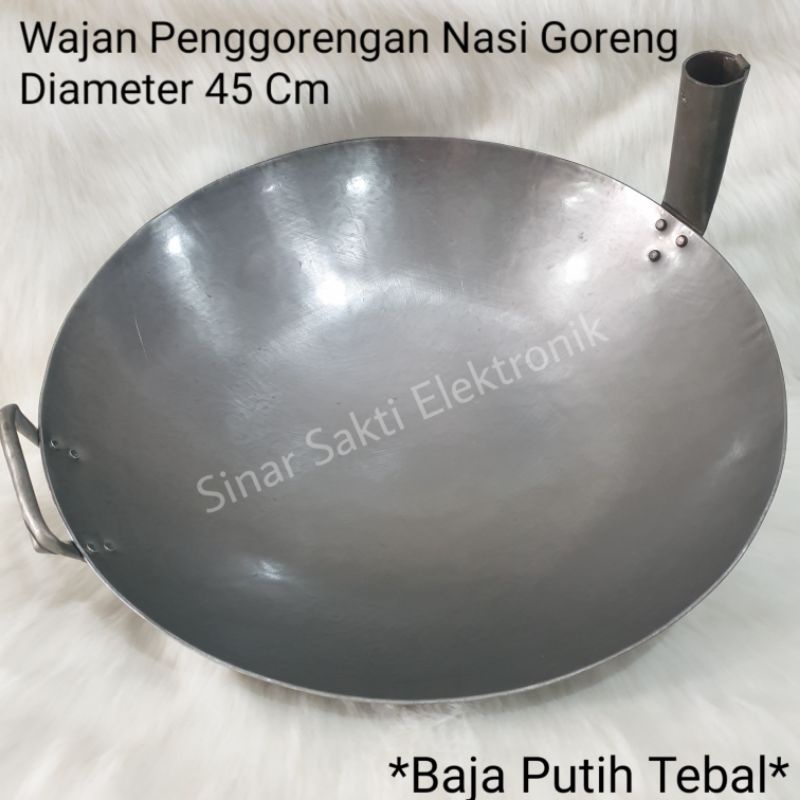 Wajan Nasgor Nasi Goreng Penggorengan diameter 45cm 45 cm Besar Dari Baja Putih