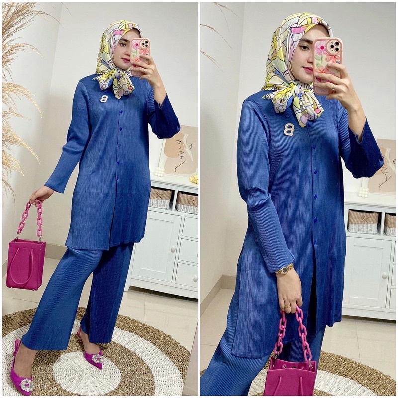 lily pleats set / Oneset plisket / set tunik dan kulot plisket