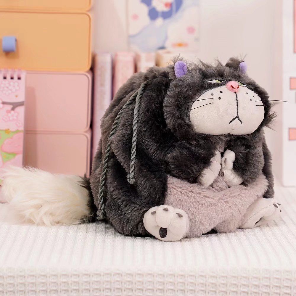 ✒♘♕Sera Sera Factory Outlet Lucifer Kucing Besar Gemuk Kartun Lucu Mewah Beam Mulut Tas Bahu Lucifer Slanted Eye Cat Bag