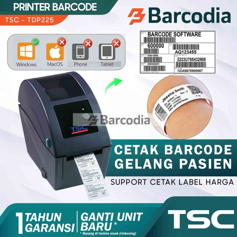 TSC Thermal Barcode Printer TDP-225 TSC TDP225 PENCETAK GELANG PASIEN Printer Thermal Barcode