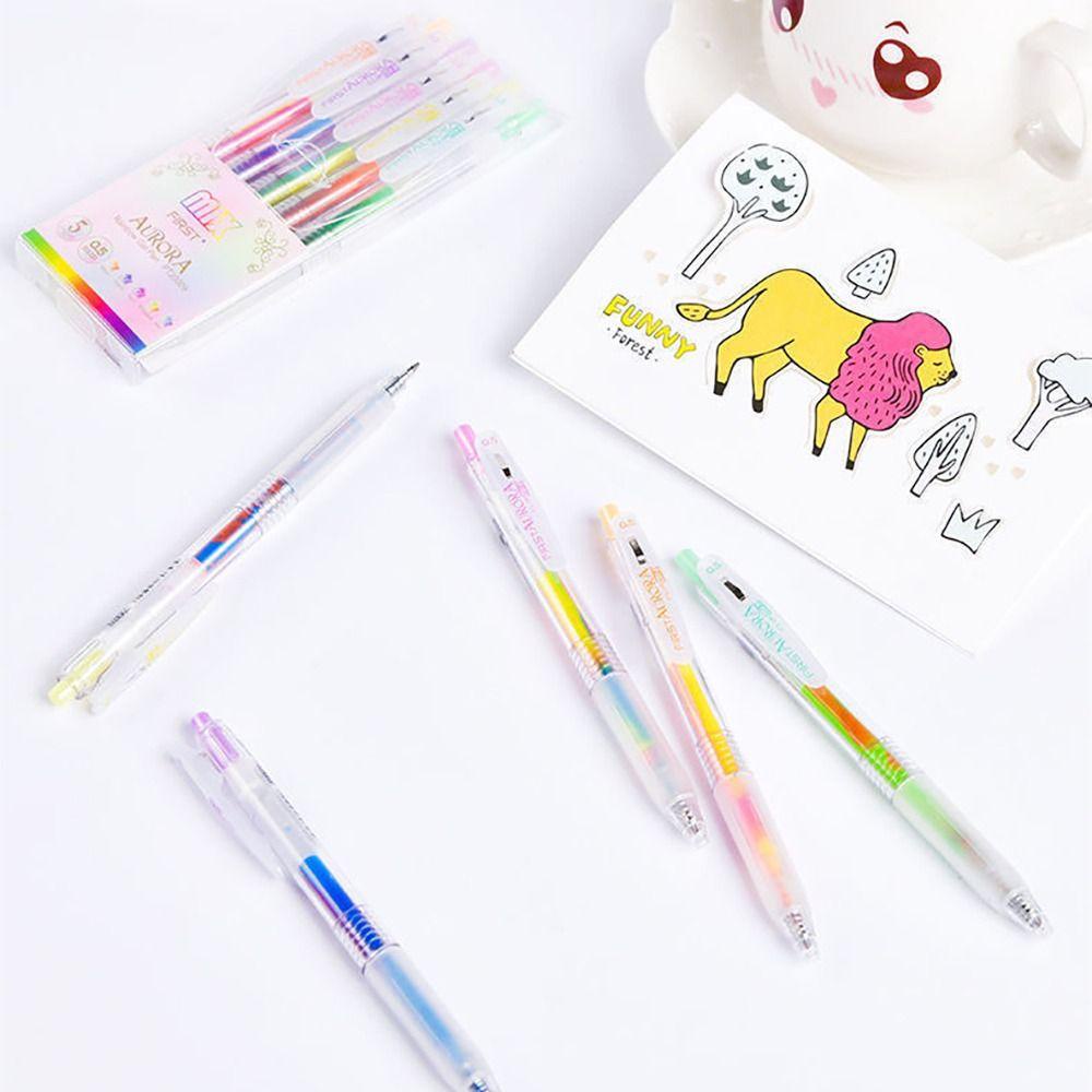 R-flower 5warna/Set Stabilo Pulpen Writng Alat Tulis Kreatif Gel Pena Siswa Gradien Tinta Warna Netral Pulpen