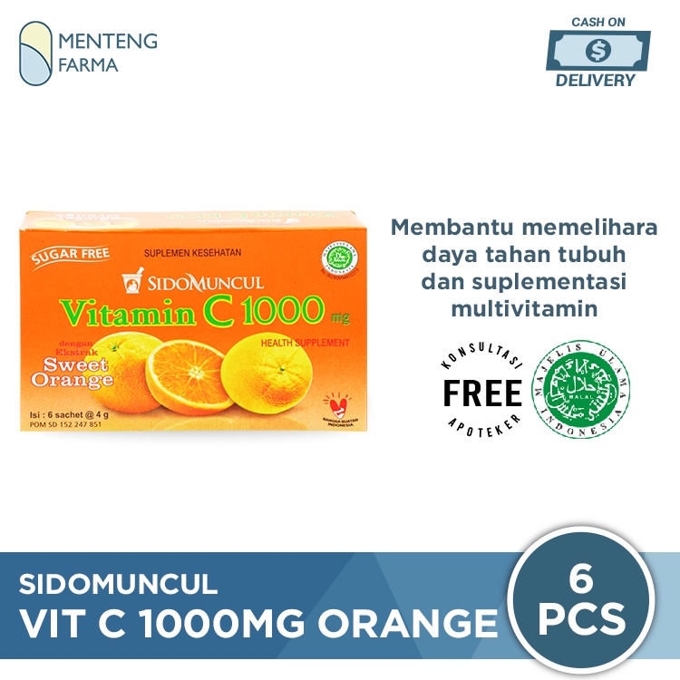 Sido Muncul Vitamin C 1000mg Sweet Orange 6 Sachet - Minuman Serbuk Vit C Jaga Daya Tahan Tubuh