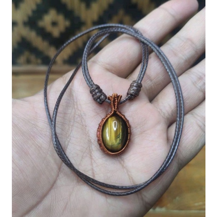 Kalung etnik liontin batu akik tiger eye / macan lodaya (N)