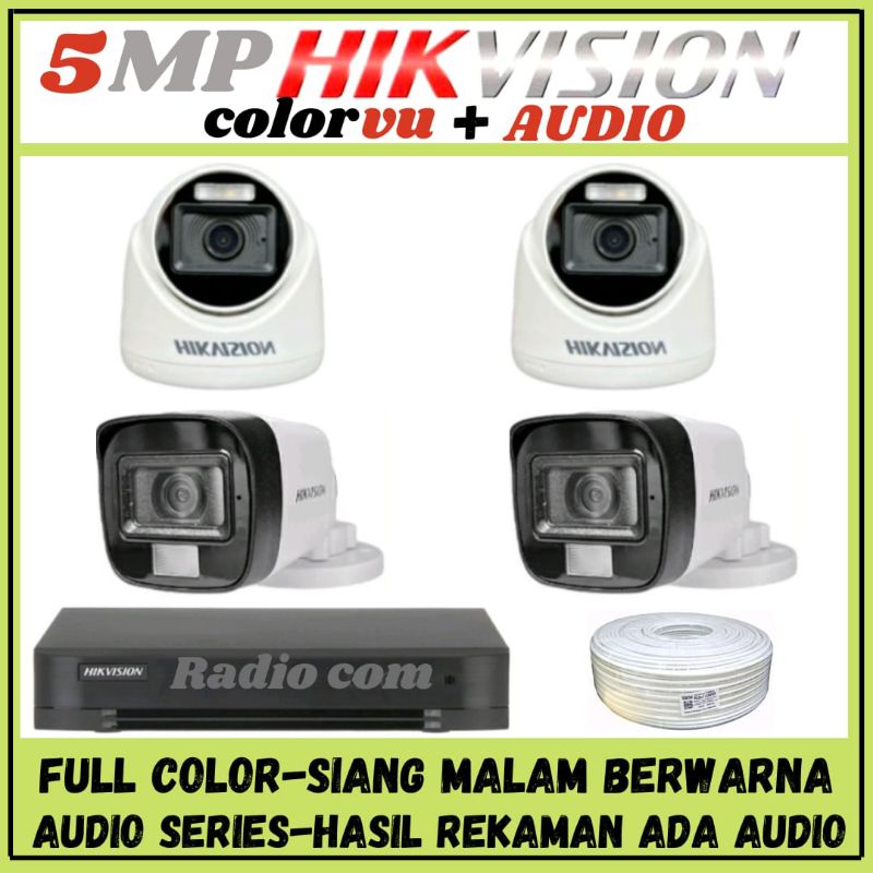 PAKET CCTV HIKVISION COLORVU 5MP 4 CHANNEL 4 KAMERA AUDIO FULL COLOR