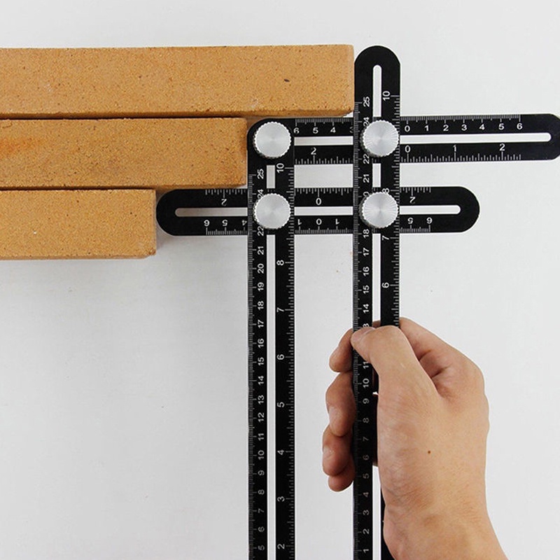 6 Lipat Aluminium Alloy Ruler Multi Angle Mengukur Penggaris Ubin Keramik Pembukaan Positioning Template Alat Arsitektur Kerja Pengrajin Pembangun Alat Utilitas Serbaguna