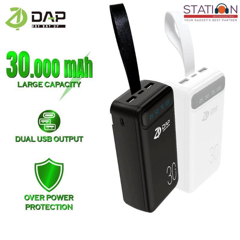 PowerBank DAP 30.000mAh D-P130 2.4A Dual Input Port Type C & Micro USB . Fast Charging