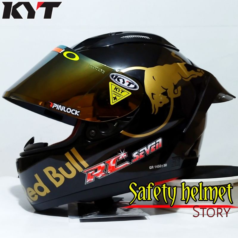 Kyt RC-7/kyt Rc seven- Modif Paket Ganteng Redbull Helm fullface solid Black met/Black glos