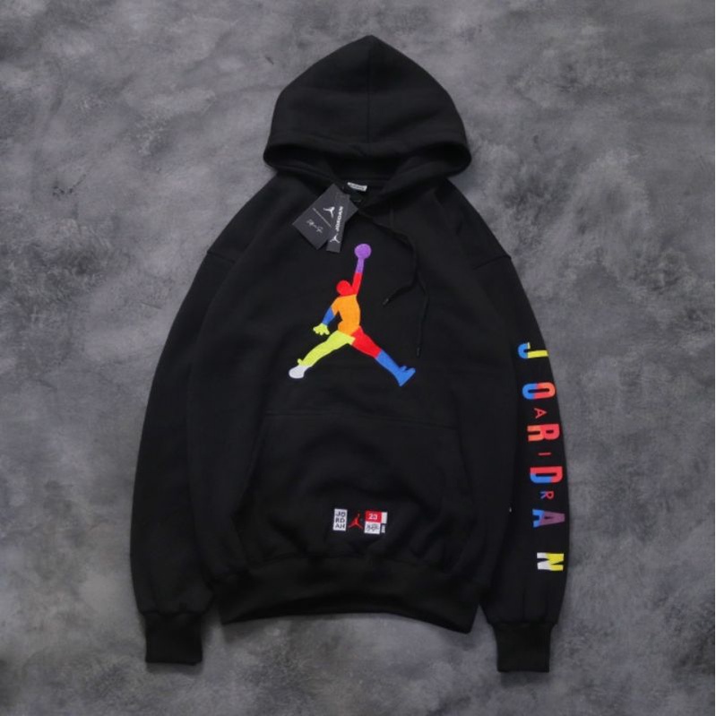 Sweater Hoodie Pria Distro MLB J0rdan Rainbow Hitam Premium