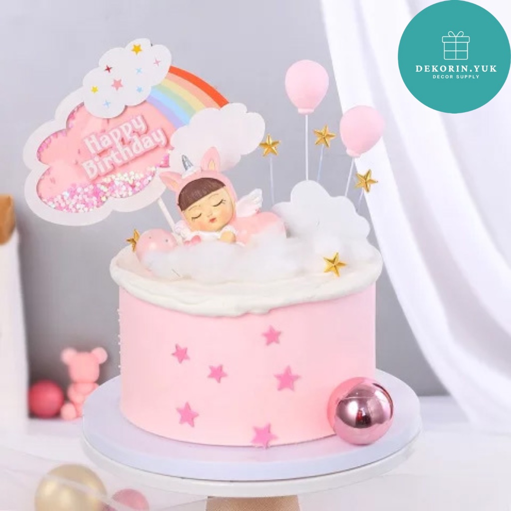 Jual CAKE TOPPER HAPPY BIRTHDAY RAINBOW GLITTER FLAKES / Cake Topper