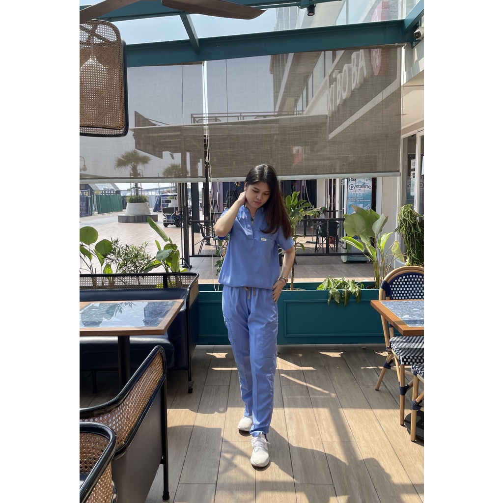 Baju Jaga / Scrub Medis/ Baju Dokter/Baju OK New Shanghai Sky Blue