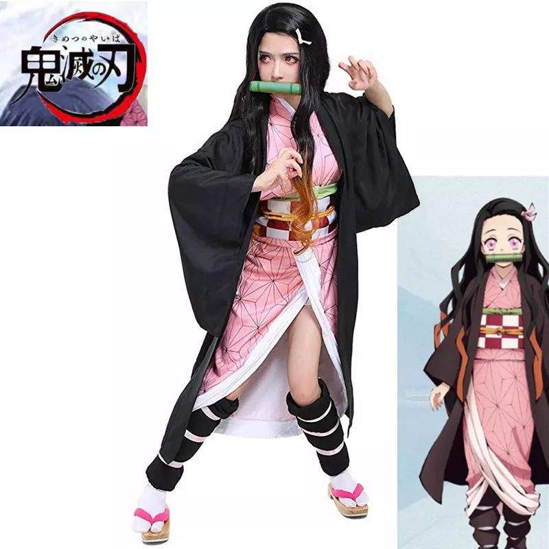 [COD] Cosplay Kostum Nezuko Kamado Demon Slayer Full set Sandal Nezuko Wig