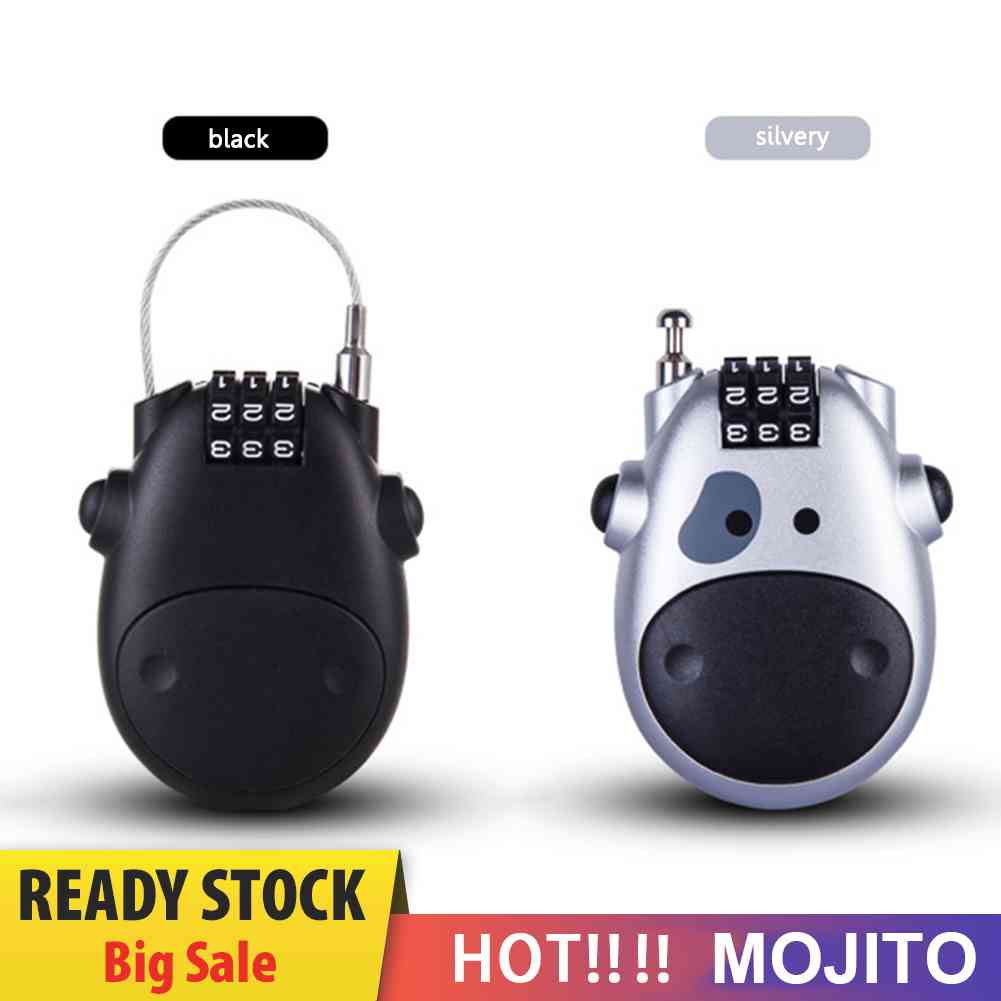 Kunci Gembok Sepeda / Helm Portable Anti Maling Motif Kartun Sapi Dengan Password