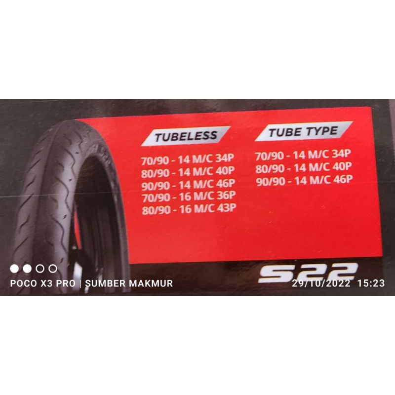 Ban Touring s22 tubles tubetype ring 14 16 original 70/90 80/90 90/90 motor matic skywave