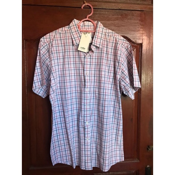 baju kemeja pria lengan pendek merk Cole motif kotak size L