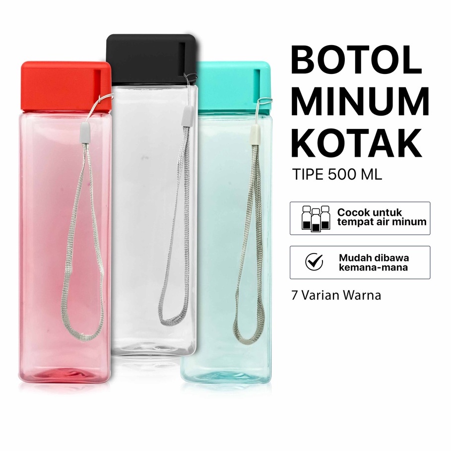 BOTOL TUMBLER MINUM KOTAK 500 ML / POLOS / MY BOTTLE KOTAK / BOTOL MINUM ANAK / BOTOL MINUM DEWASA