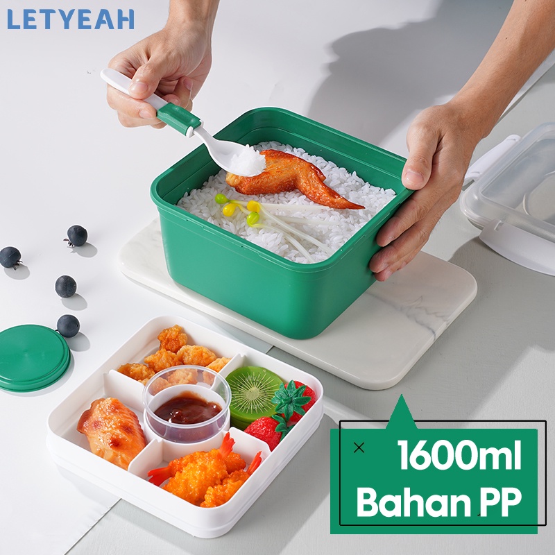 letyeah Kotak makan anti tumpah dengan sauce cup /1600ml lunch box tempat makan double layer/salad box