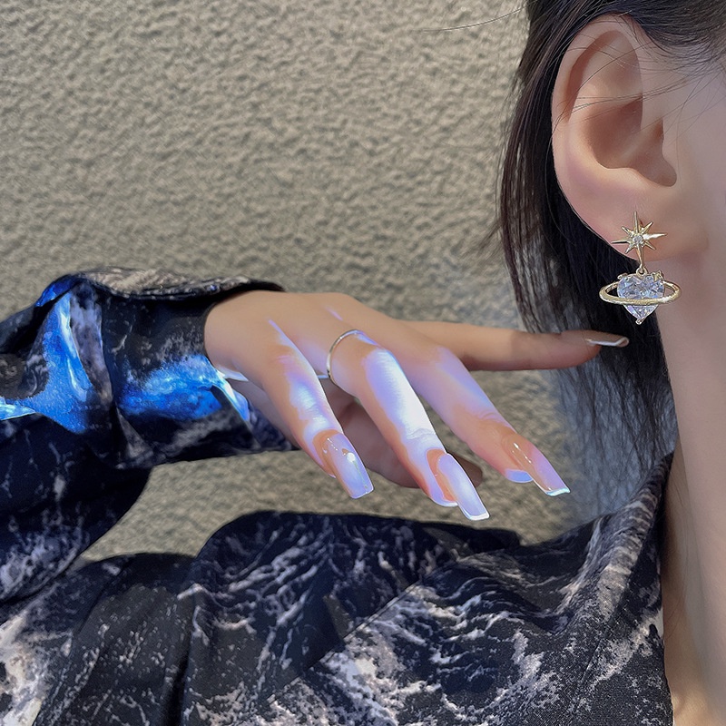 Anting Tusuk Sterling silver 925 Desain Bintang Hias Kristal Zircon Mewah Untuk Wanita