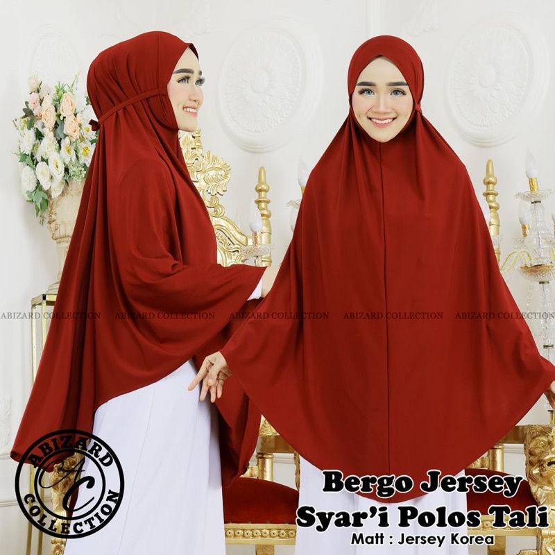 HIJAB BERGO JERSEY KOREA SYAR'I SERIA POLOS/BERGO JERSEY DAILY SYAR'I POLOS TALI (Size Jumbo/Syar'i)