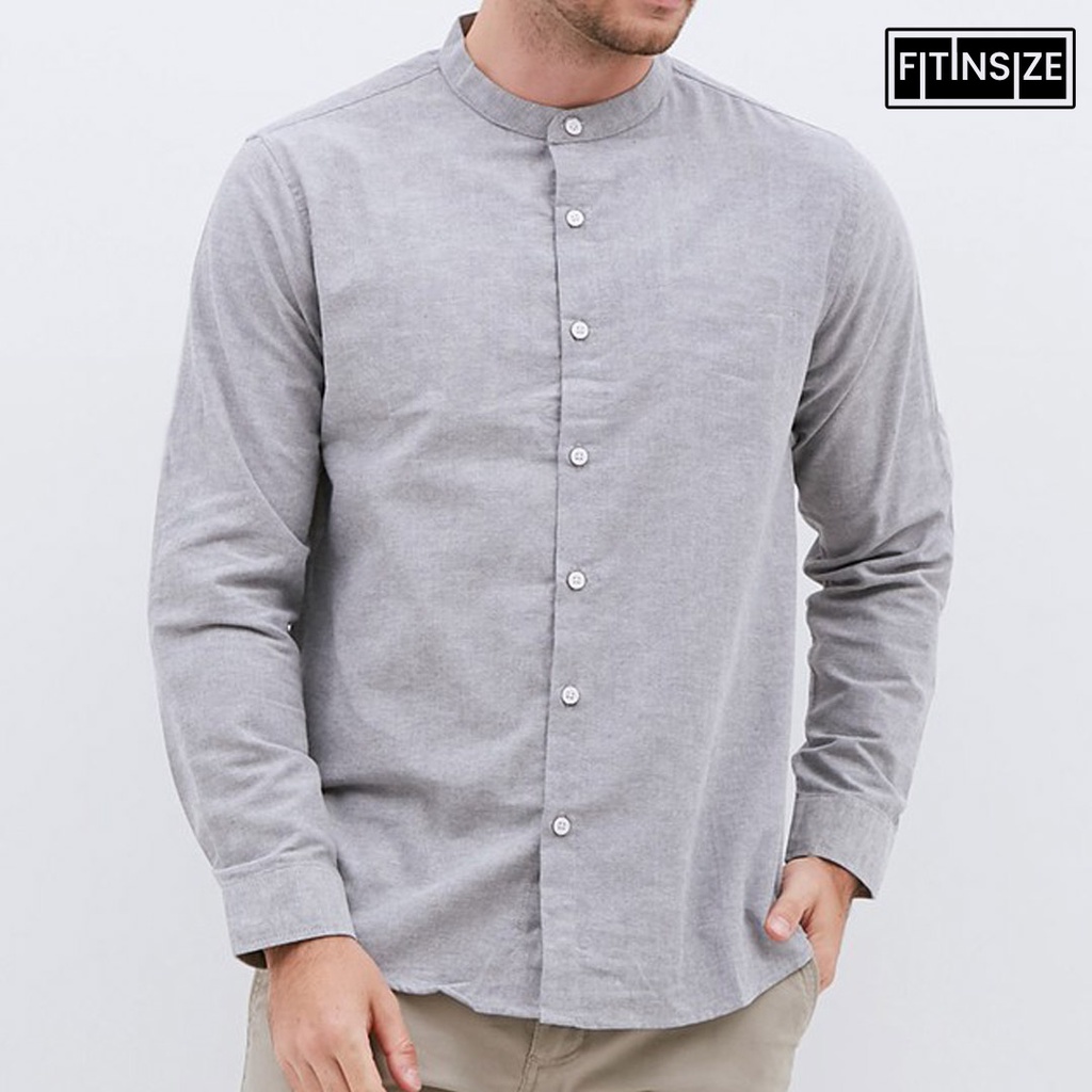 Kemeja Pria Shanghai Polos Oxford Panjang Grey