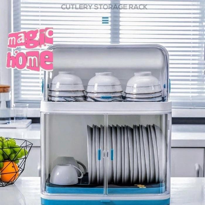 Rak Piring Rak Piring Dish Dryer Box Plastik 2 Susun Tertutup Portable 6050