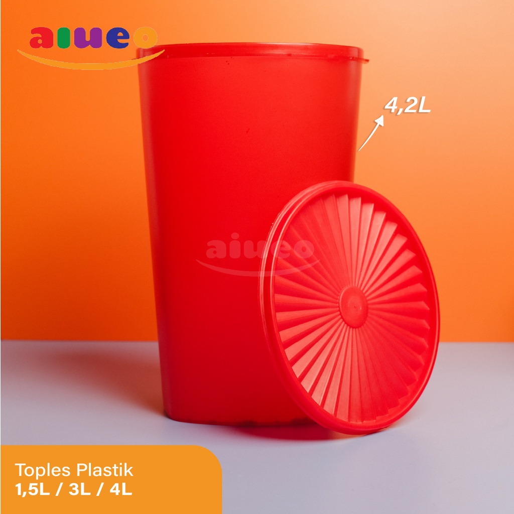 AIUEO | Toples Plastik Jadul Murah 1,5L / 3L / 4,2L Murah Kue Kerupuk Warna Random | Toples Anti pecah