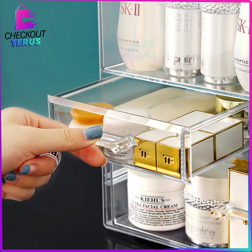 CT K132 Rak Kosmetik Dengan Laci Anti Debu Tempat Make Up Skincare Rak Akrilik Multifungsi Storage Organizer Drawer Cosmetic