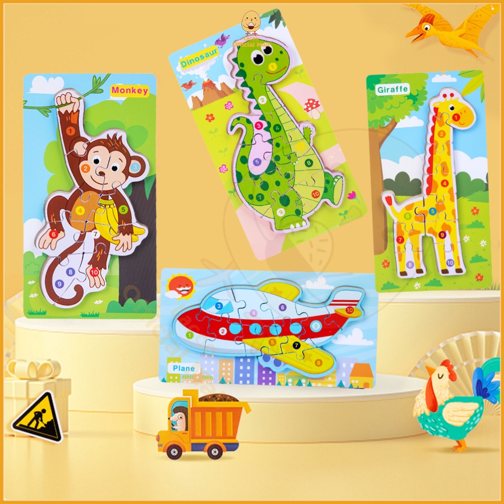 Lacoo Puzzle kayu mainan edukasi Puzzle 3d Wooden toys kartun Jigsaw puzzle anak