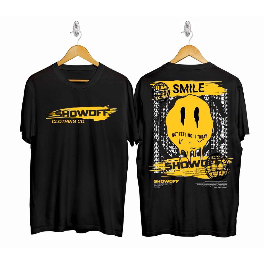 Kaos Tshirt Pria Clothing Smile Hitam Distro Lengan Pendek Motif Sablon Bergambar Keren Baju Kaos Viral Baju kaos anime