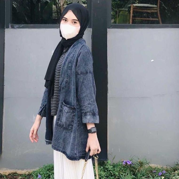 "ARS.18Oc22ᴷ" CARDIGAN JEANS KIMONO ALL SIZE JUMBO I KIMONO JEANS MOZARA KERUT I KARDI DENIM WANITA