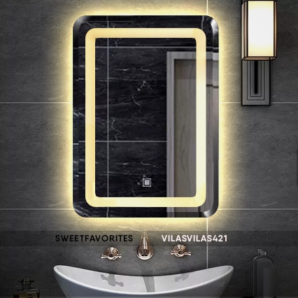 TOUCHSCREEN LED Classy LUX 45x60 & 50x70 CM ROUNDED EDGE Cermin Smart Mirror LED SHABBY