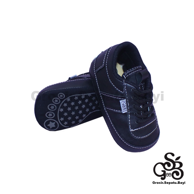 Sepatu Bayi - Baby Shoes - Prewalker  | 2-12 bulan | casual MARGOM HITAM polos ringan &amp; fleksibel