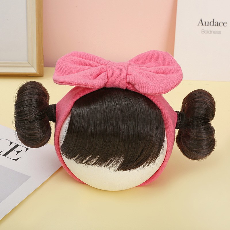 0-3 thn || Bandana Wig Korea Poni Rambut Palsu Topi Cepol Bayi Newborn Anak JNWG WG DARK PINK