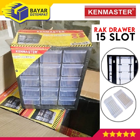Kenmaster Organizer Rak Susun Drawer 15 Slot Kotak Spare Part Komponen Elektronika
