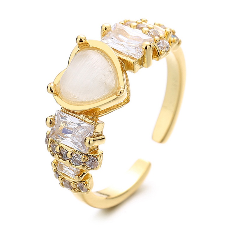 Fancyqube Cincin Model Terbuka Bentuk Hati Geometris Bahan Zirkon Opal Untuk Wanita