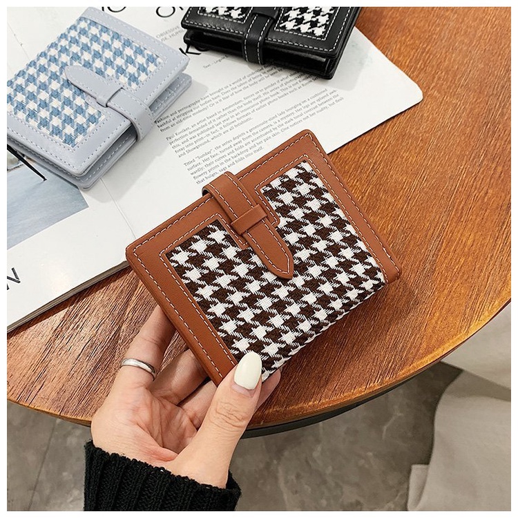 Tasmolly Dompet Pendek Wanita Houndstooth Ritsleting Atau Tutup Mode Retro Fashion Korea Women's Wallet Fenty Wallet - COD